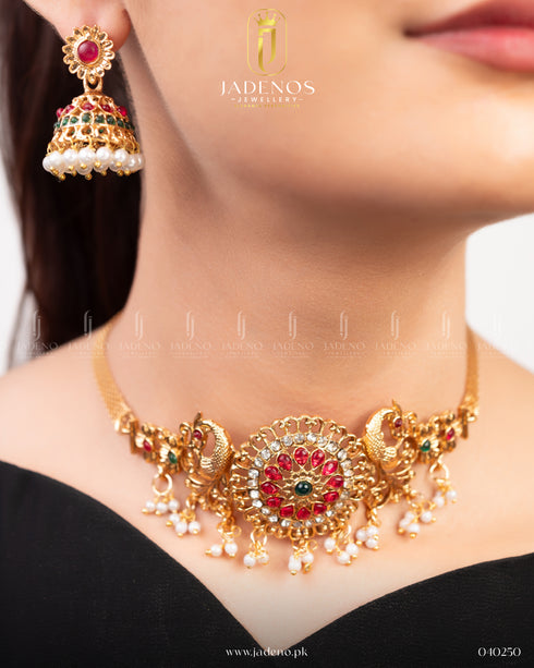 Pure Indian Gold Look A Like Diva Necklace Set